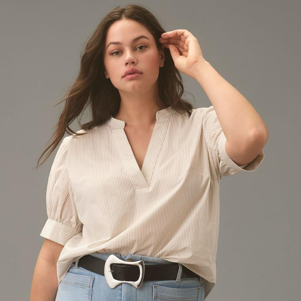 NWT By Anthropologie Henley Popover Blouse